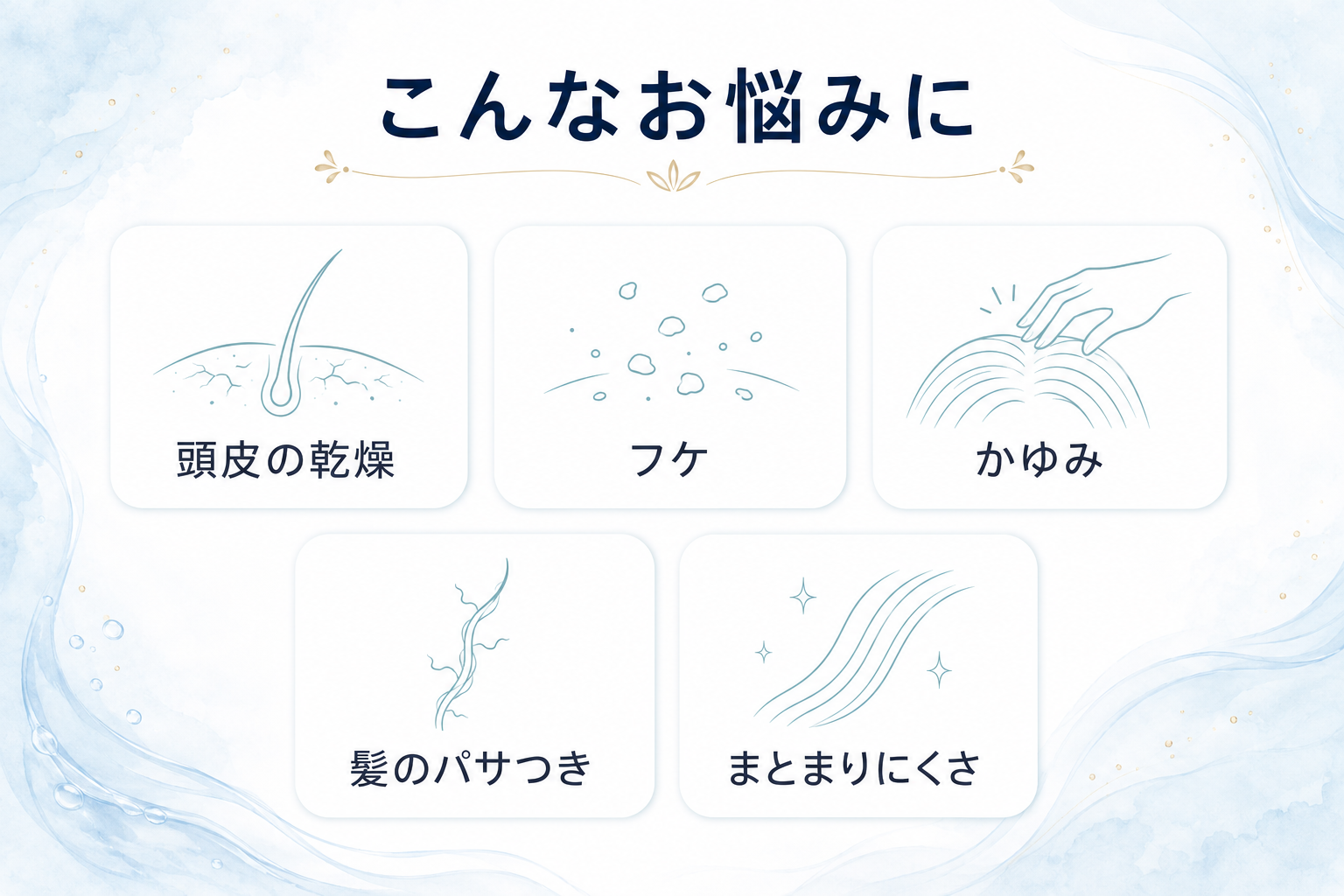 年齢とともに気になりやすい髪のパサつきや頭皮の乾燥などのお悩み